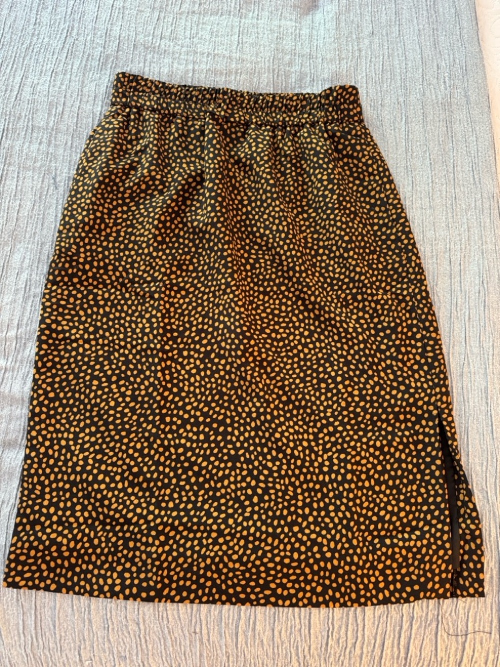 J. Crew Black Midi Skirt with Brownish/Mustard Dot Print